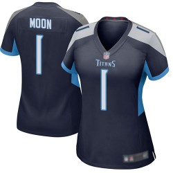 Game Women's Warren Moon Navy Blue Home Jersey - #1 Football Tennessee Titans
