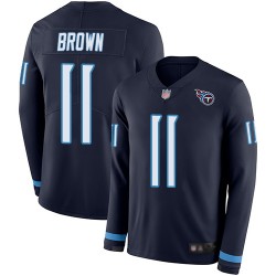 Limited Men's A.J. Brown Navy Blue Jersey - #11 Football Tennessee Titans Therma Long Sleeve