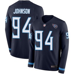 Limited Men's Austin Johnson Navy Blue Jersey - #94 Football Tennessee Titans Therma Long Sleeve