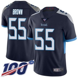 Limited Men's Jayon Brown Navy Blue Home Jersey - #55 Football Tennessee Titans 100th Season Vapor Untouchable