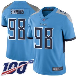 Limited Men's Jeffery Simmons Light Blue Alternate Jersey - #98 Football Tennessee Titans 100th Season Vapor Untouchable