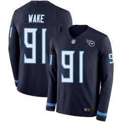 Limited Men's Cameron Wake Navy Blue Jersey - #91 Football Tennessee Titans Therma Long Sleeve