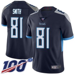 Limited Men's Jonnu Smith Navy Blue Home Jersey - #81 Football Tennessee Titans 100th Season Vapor Untouchable