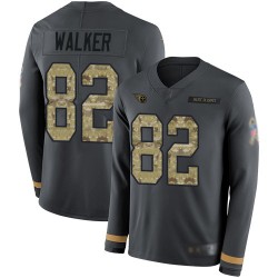 Limited Men's Delanie Walker Black Jersey - #82 Football Tennessee Titans Salute to Service Therma Long Sleeve