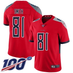 Limited Men's Jonnu Smith Red Jersey - #81 Football Tennessee Titans 100th Season Inverted Legend