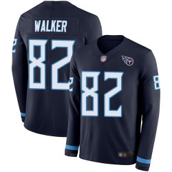 Limited Men's Delanie Walker Navy Blue Jersey - #82 Football Tennessee Titans Therma Long Sleeve