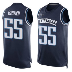 Limited Men's Jayon Brown Navy Blue Jersey - #55 Football Tennessee Titans Player Name & Number Tank Top