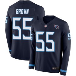 Limited Men's Jayon Brown Navy Blue Jersey - #55 Football Tennessee Titans Therma Long Sleeve