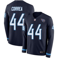Limited Men's Kamalei Correa Navy Blue Jersey - #44 Football Tennessee Titans Therma Long Sleeve
