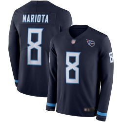 Limited Men's Marcus Mariota Navy Blue Jersey - #8 Football Tennessee Titans Therma Long Sleeve