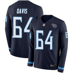 Limited Men's Nate Davis Navy Blue Jersey - #64 Football Tennessee Titans Therma Long Sleeve