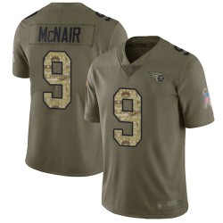 Limited Men's Steve McNair Olive/Camo Jersey - #9 Football Tennessee Titans 2017 Salute to Service