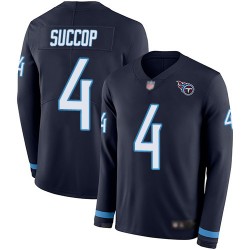 Limited Men's Ryan Succop Navy Blue Jersey - #4 Football Tennessee Titans Therma Long Sleeve