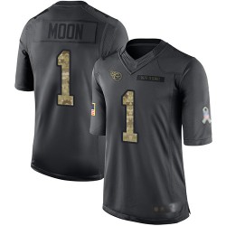 Limited Men's Warren Moon Black Jersey - #1 Football Tennessee Titans 2016 Salute to Service