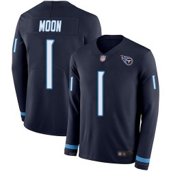 Limited Men's Warren Moon Navy Blue Jersey - #1 Football Tennessee Titans Therma Long Sleeve
