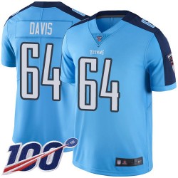 Limited Men's Nate Davis Light Blue Jersey - #64 Football Tennessee Titans 100th Season Rush Vapor Untouchable