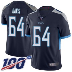 Limited Men's Nate Davis Navy Blue Home Jersey - #64 Football Tennessee Titans 100th Season Vapor Untouchable