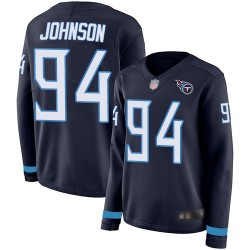Limited Women's Austin Johnson Navy Blue Jersey - #94 Football Tennessee Titans Therma Long Sleeve