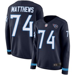 Limited Women's Bruce Matthews Navy Blue Jersey - #74 Football Tennessee Titans Therma Long Sleeve