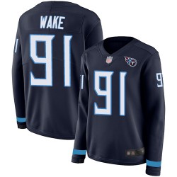 Limited Women's Cameron Wake Navy Blue Jersey - #91 Football Tennessee Titans Therma Long Sleeve