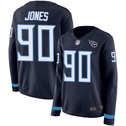 Limited Women's DaQuan Jones Navy Blue Jersey - #90 Football Tennessee Titans Therma Long Sleeve