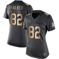 Limited Women's Delanie Walker Black/Gold Jersey - #82 Football Tennessee Titans Salute to Service