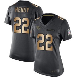 Limited Women's Derrick Henry Black/Gold Jersey - #22 Football Tennessee Titans Salute to Service