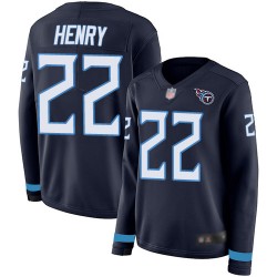 Limited Women's Derrick Henry Navy Blue Jersey - #22 Football Tennessee Titans Therma Long Sleeve