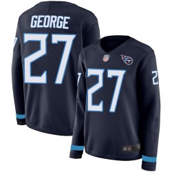Limited Women's Eddie George Navy Blue Jersey - #27 Football Tennessee Titans Therma Long Sleeve