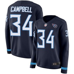 Limited Women's Earl Campbell Navy Blue Jersey - #34 Football Tennessee Titans Therma Long Sleeve