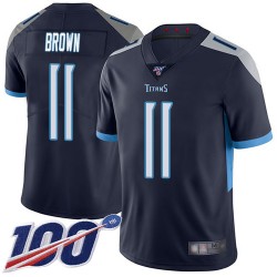 Limited Men's A.J. Brown Navy Blue Home Jersey - #11 Football Tennessee Titans 100th Season Vapor Untouchable