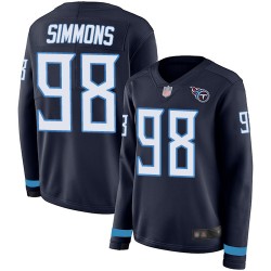 Limited Women's Jeffery Simmons Navy Blue Jersey - #98 Football Tennessee Titans Therma Long Sleeve