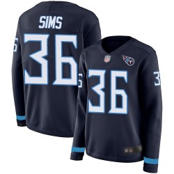 Limited Women's LeShaun Sims Navy Blue Jersey - #36 Football Tennessee Titans Therma Long Sleeve