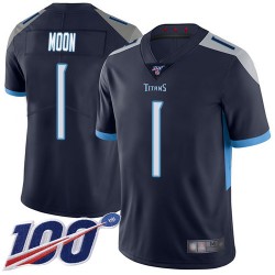 Limited Men's Warren Moon Navy Blue Home Jersey - #1 Football Tennessee Titans 100th Season Vapor Untouchable