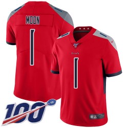Limited Men's Warren Moon Red Jersey - #1 Football Tennessee Titans 100th Season Inverted Legend
