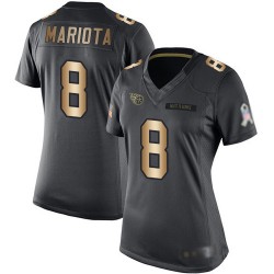 Limited Women's Marcus Mariota Black/Gold Jersey - #8 Football Tennessee Titans Salute to Service