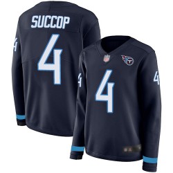 Limited Women's Ryan Succop Navy Blue Jersey - #4 Football Tennessee Titans Therma Long Sleeve