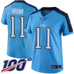 Limited Women's A.J. Brown Light Blue Jersey - #11 Football Tennessee Titans 100th Season Rush Vapor Untouchable