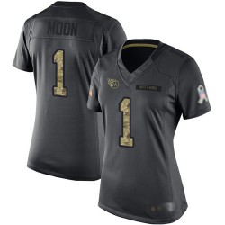 Limited Women's Warren Moon Black Jersey - #1 Football Tennessee Titans 2016 Salute to Service