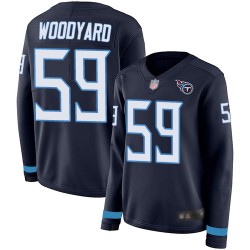 Limited Women's Wesley Woodyard Navy Blue Jersey - #59 Football Tennessee Titans Therma Long Sleeve