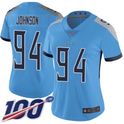 Limited Women's Austin Johnson Light Blue Alternate Jersey - #94 Football Tennessee Titans 100th Season Vapor Untouchable