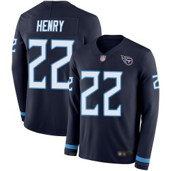 Limited Youth Derrick Henry Navy Blue Jersey - #22 Football Tennessee Titans Therma Long Sleeve