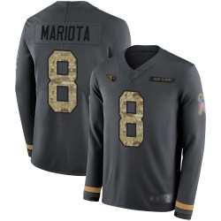 Limited Youth Marcus Mariota Black Jersey - #8 Football Tennessee Titans Salute to Service Therma Long Sleeve