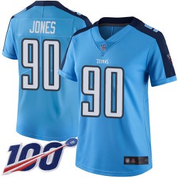 Limited Women's DaQuan Jones Light Blue Jersey - #90 Football Tennessee Titans 100th Season Rush Vapor Untouchable