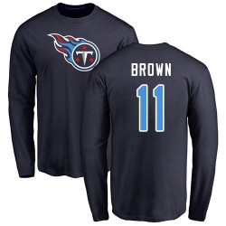 A.J. Brown Navy Blue Name & Number Logo - #11 Football Tennessee Titans Long Sleeve T-Shirt
