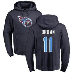 A.J. Brown Navy Blue Name & Number Logo - #11 Football Tennessee Titans Pullover Hoodie