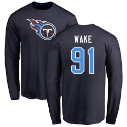 Cameron Wake Navy Blue Name & Number Logo - #91 Football Tennessee Titans Long Sleeve T-Shirt