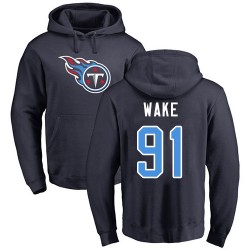 Cameron Wake Navy Blue Name & Number Logo - #91 Football Tennessee Titans Pullover Hoodie