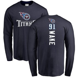 Cameron Wake Navy Blue Backer - #91 Football Tennessee Titans Long Sleeve T-Shirt