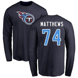 Bruce Matthews Navy Blue Name & Number Logo - #74 Football Tennessee Titans Long Sleeve T-Shirt